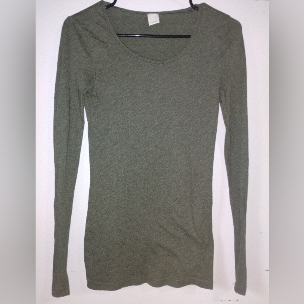 Trouve Olive Scoop Neck Long Sleeve Top